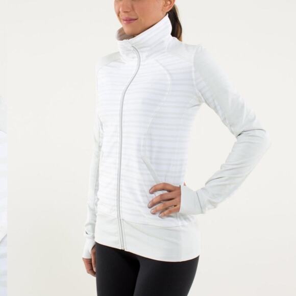 Lululemon Light Gray Contempo Jacket Twin Stripe Sz 6 - Picture 1 of 10